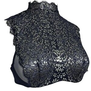 Victorias Secret Dream Angels • Blue Silver Metallic High Neck Lace Unlined Demi
